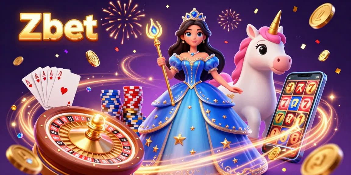 Zbet offers exciting gameplay with vibrant casino elements and enchanting characters in this dynamic 3D illustration.