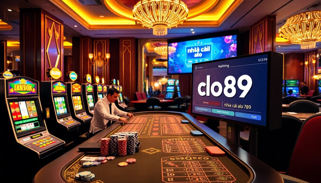 Experience the excitement of nhà cái alo789 in a luxurious casino setting with vibrant tables and high-stakes action.