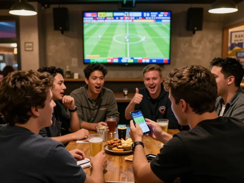Engage in sports betting at Nhà cái FC88, with fans placing live bets in an exciting sports bar atmosphere.