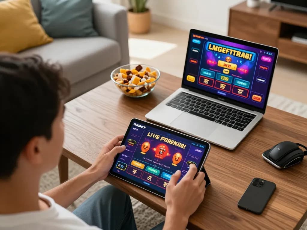 Person playing SHBET's online casino games on tablet, engaging in live gaming action.