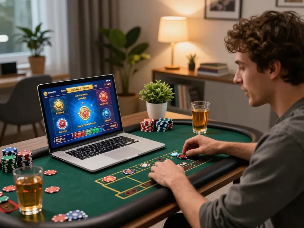 Engaged player exploring transporthydraulics online casino games on a laptop.