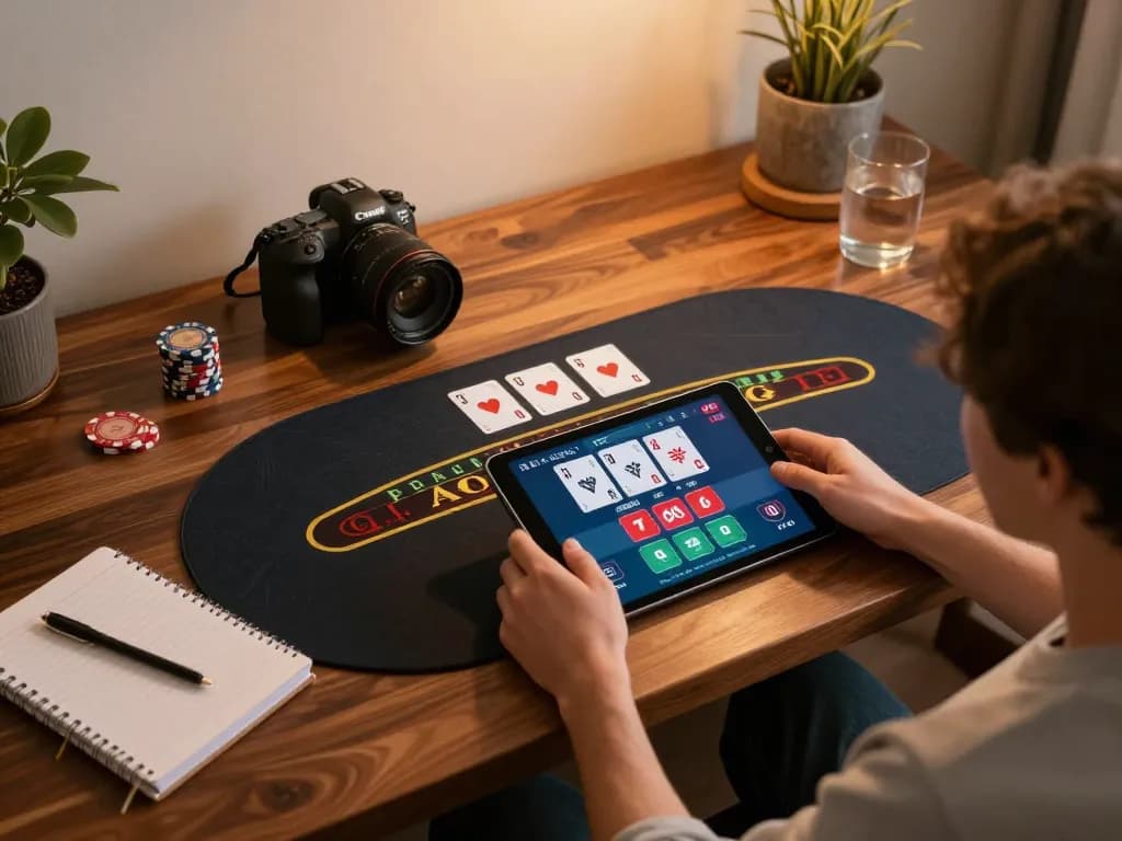 Engaging in live dealer games at 78winvina on a tablet in a cozy home office