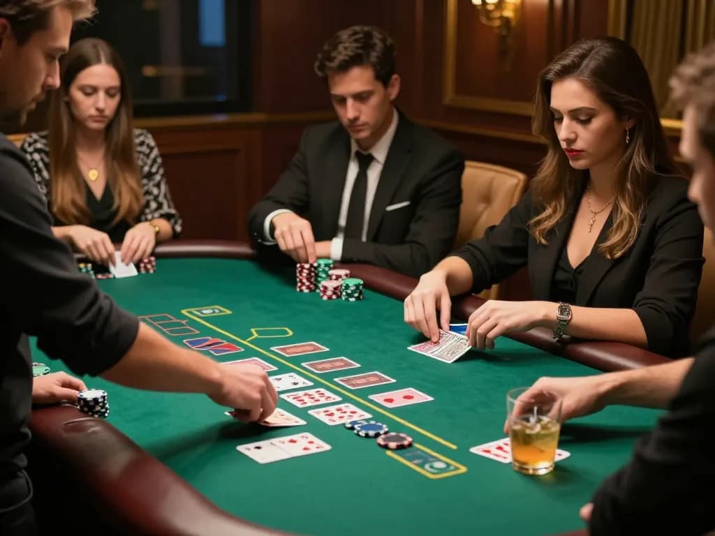 Experience high stakes gameplay at iwin68's luxurious blackjack table, showcasing intense strategies and social interactions.