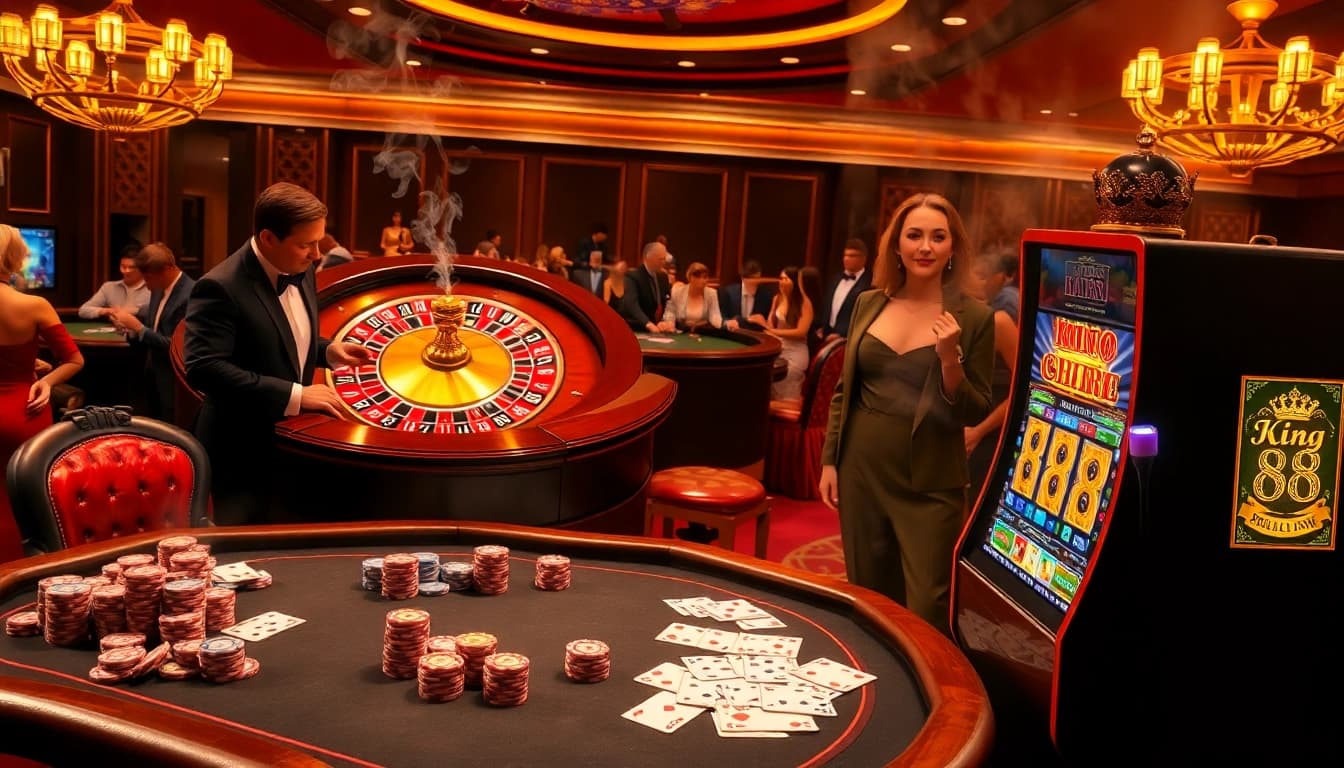 Experience the luxury of king 88 with excitement at the casino table featuring vibrant gaming elements.