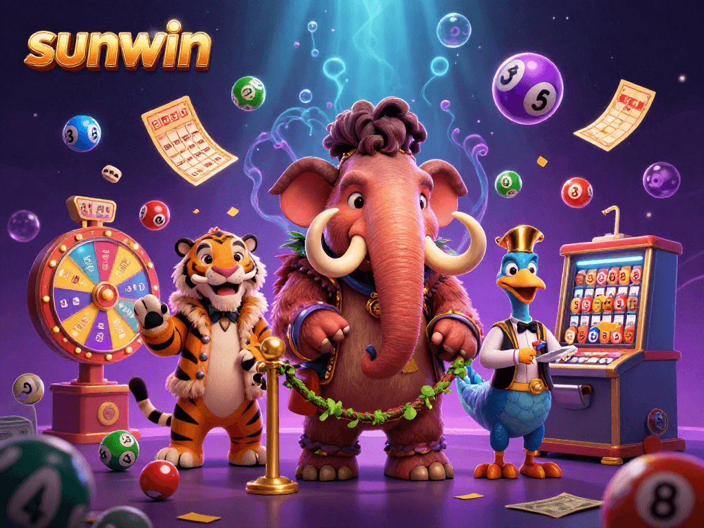 Experience the vibrant energy of sunwin as the woolly mammoth bouncer checks IDs in a colorful casino setting.