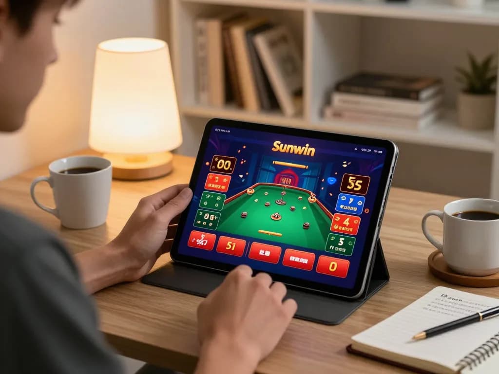 Engaging gameplay on Sunwin casino app in a cozy living room setting