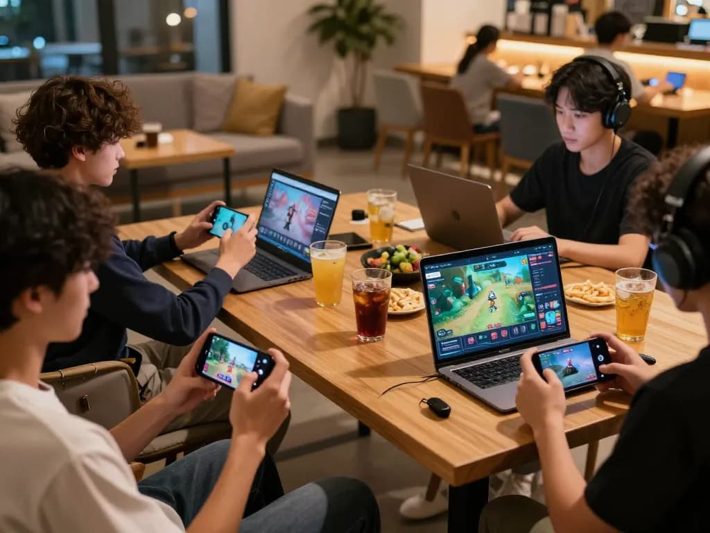 Engaged users at https://da88.coach/ playing online games in a cozy living space