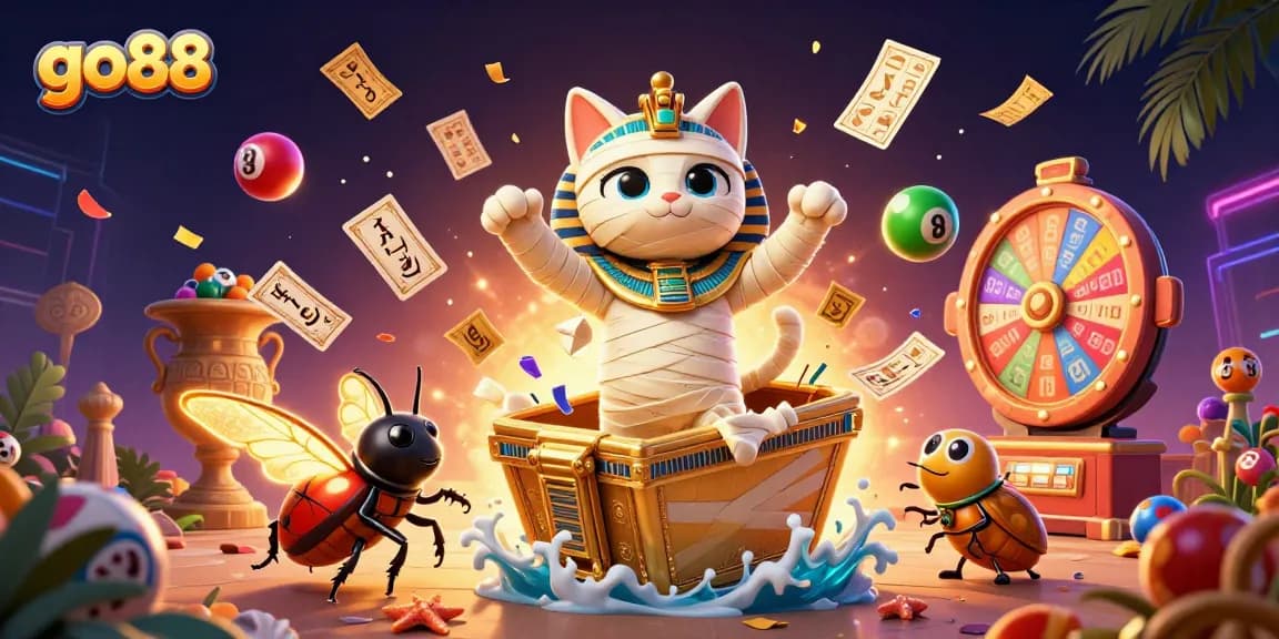 Experience the excitement of go88 with a captivating 3D illustration of gaming elements and characters