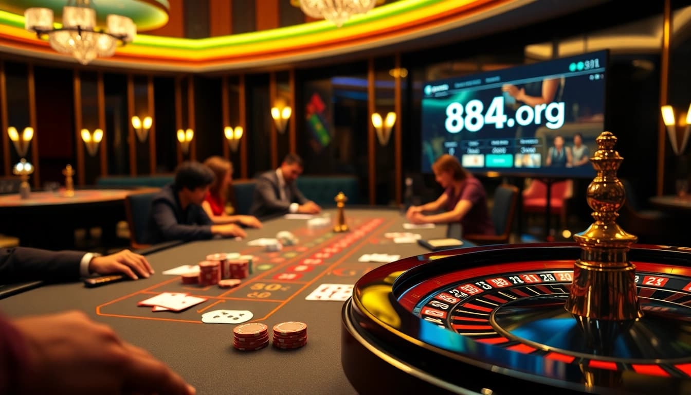 Engaging players at a vibrant poker table in an exciting casino scene, promoting 88aa1.org.
