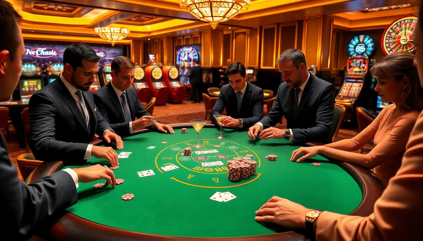 High-stakes poker game at TV 88 casino with elegant players, chips, and vibrant atmosphere