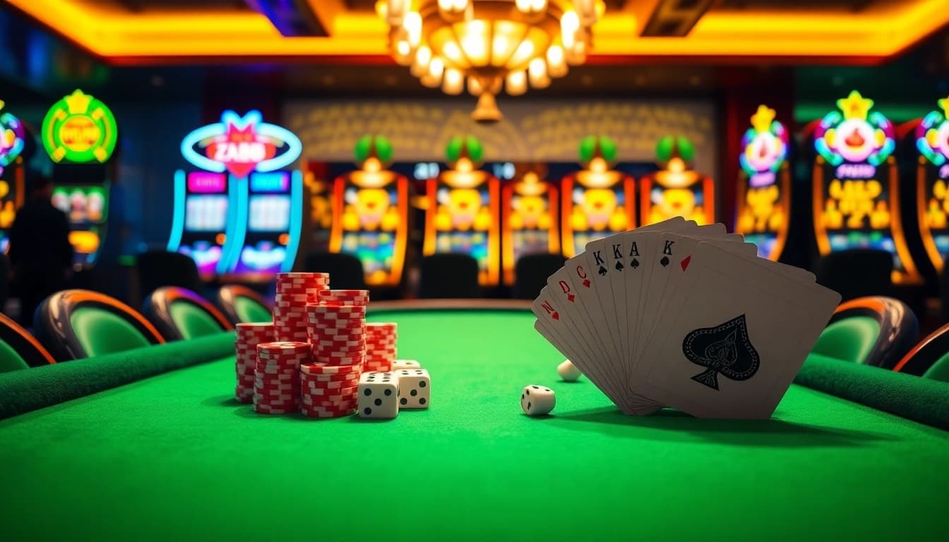 Winning at ZX88 casino table with vibrant poker chips and cards in an exciting atmosphere.