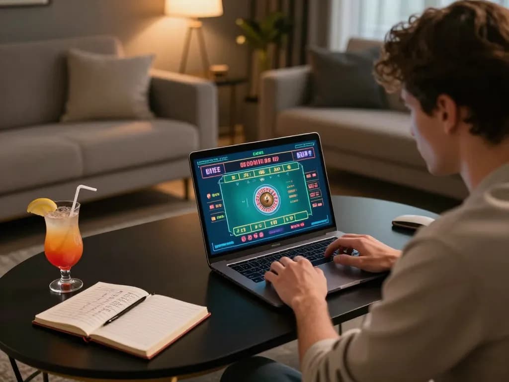 88vv player immersed in an online roulette game, highlighting strategic gameplay in a cozy environment