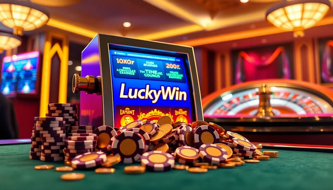 Experience thrilling wins at LuckyWin's luxurious casino slot machines amidst vibrant gaming excitement.