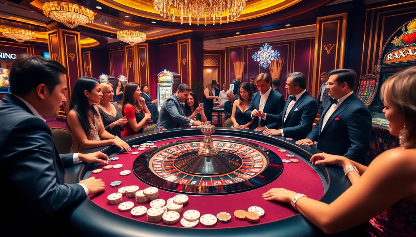 Players enjoying diverse games at 79KING's luxurious casino tables.