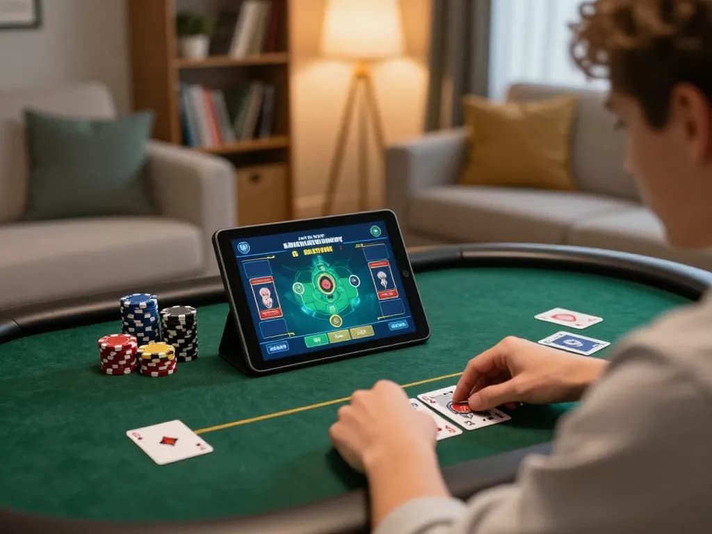 Engaging player in a strategic moment at trang chủ mb66, participating in an immersive online poker game.