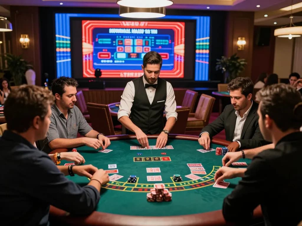 Engaged players at Sv368 Baccarat table enjoying the thrilling live casino experience with professional dealers.