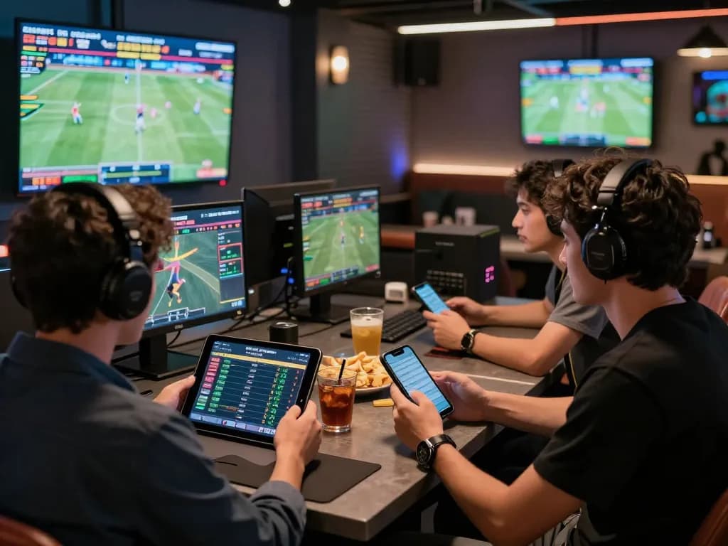 sunwin sports betting excitement in a modern gaming lounge with friends