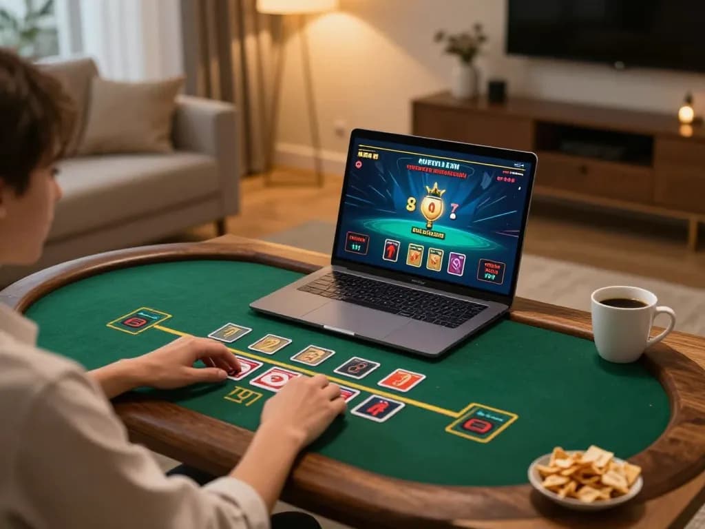 Player engages in live dealer blackjack on laptop at home, highlighting w88 gaming experience