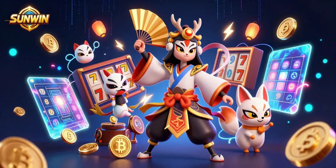 SUNWIN players enjoying a thrilling slot experience with vibrant characters and glowing crypto elements.