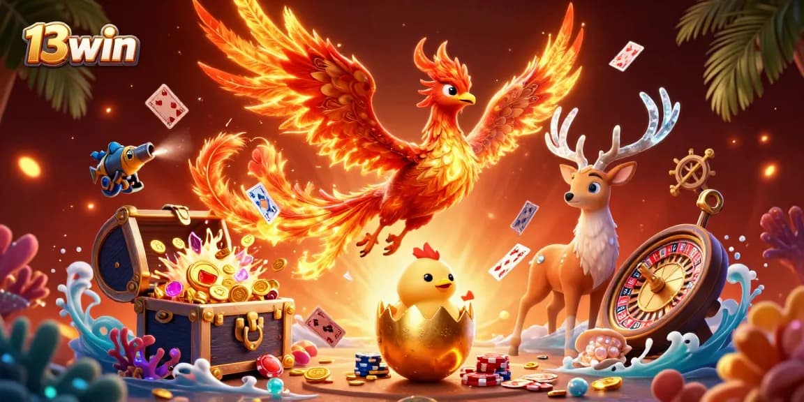 Experience the excitement of 13win's online casino with vibrant elements and dynamic action.
