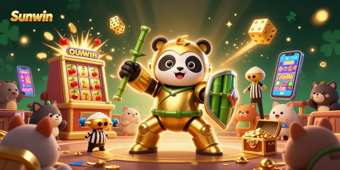 Experience Sunwin's dynamic online gameplay with a golden panda pilot in a thrilling casino arena.
