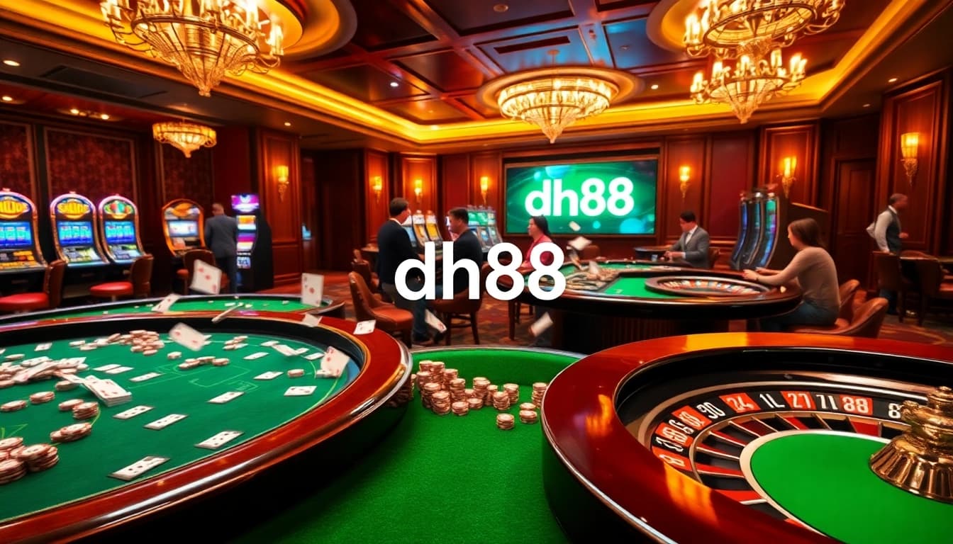 Engage with high-stakes gameplay at a luxurious casino featuring dh88 elements, vibrant chips, and roulette excitement.