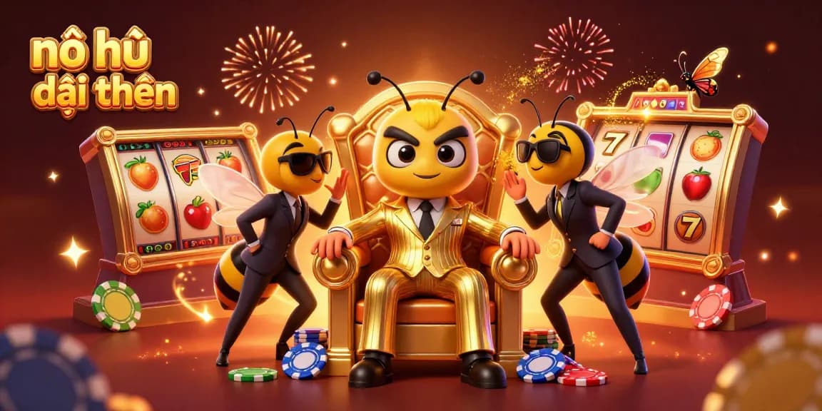 Nổ hũ đổi thưởng slots jackpots in a vibrant dynamic scene with a bumblebee mob boss