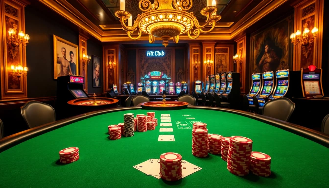 Engaging poker action at Hit club, showcasing exciting gameplay with colorful chips and cards.