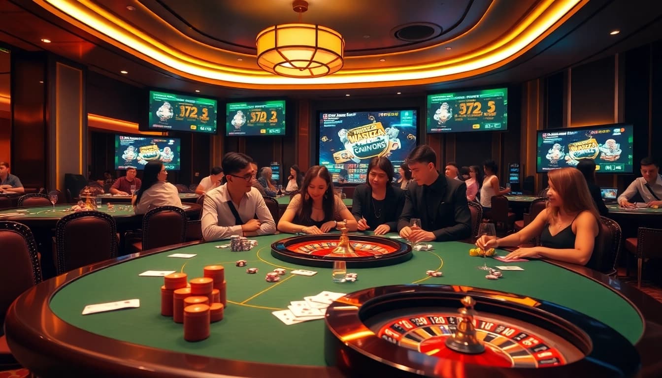 Experience the thrill of gambling at nhà cái tk88 with poker tables and vibrant casino atmosphere