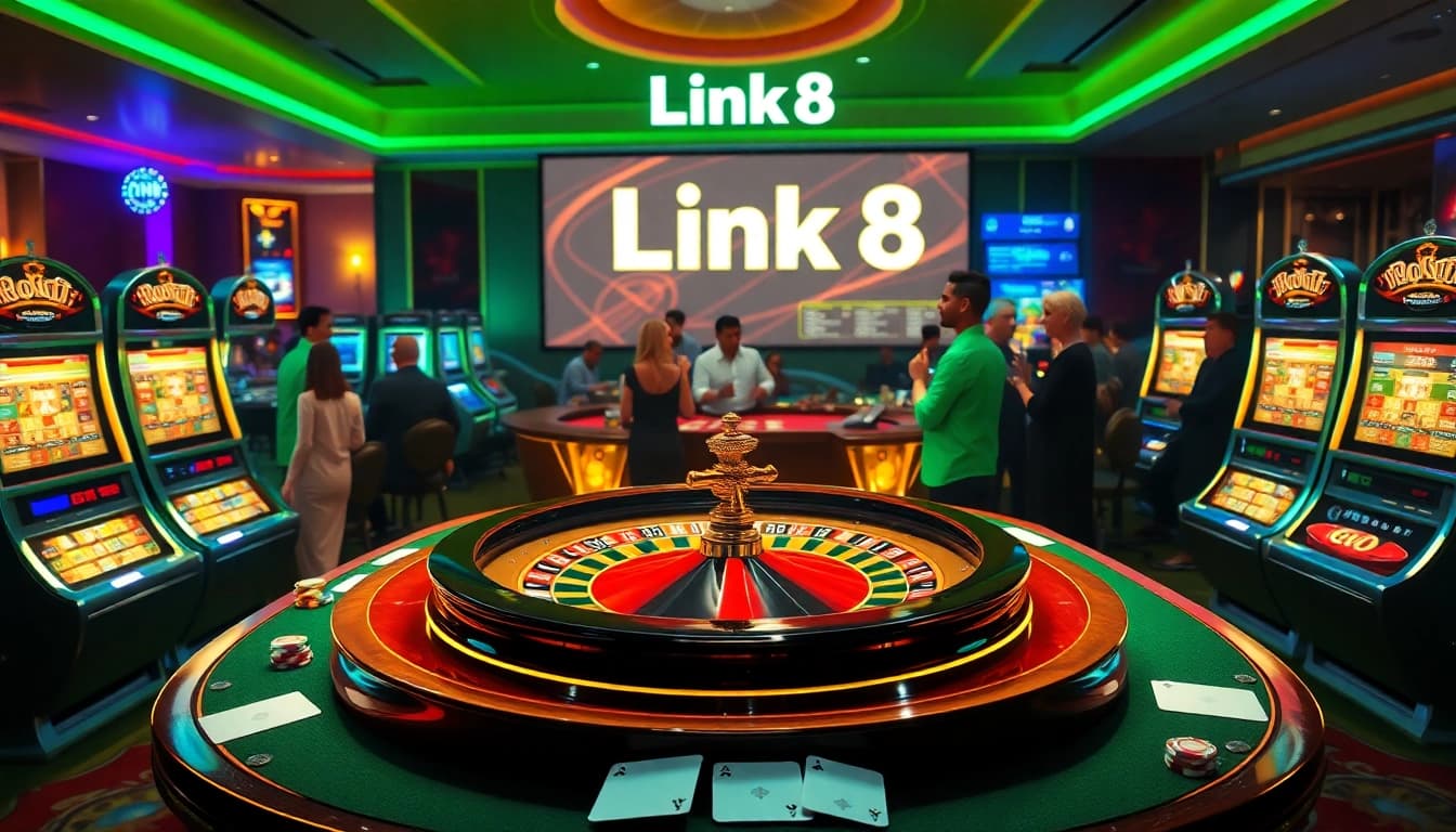 Experience the thrill of gaming as players engage at the luxurious table, highlighting Link GO8 for an exciting casino atmosphere.