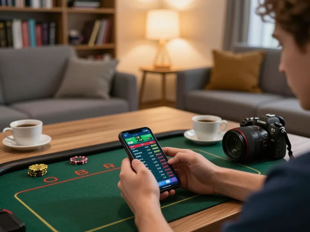 Engaging in mobile sports betting with fabet88z in a cozy living room.