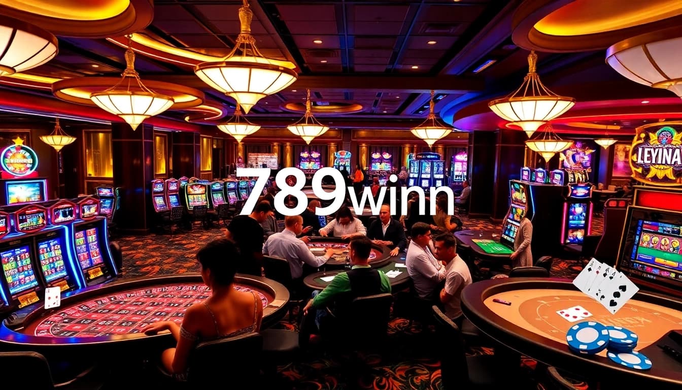 Excited gamblers enjoying games at a luxurious casino, featuring 789winn gaming atmosphere.