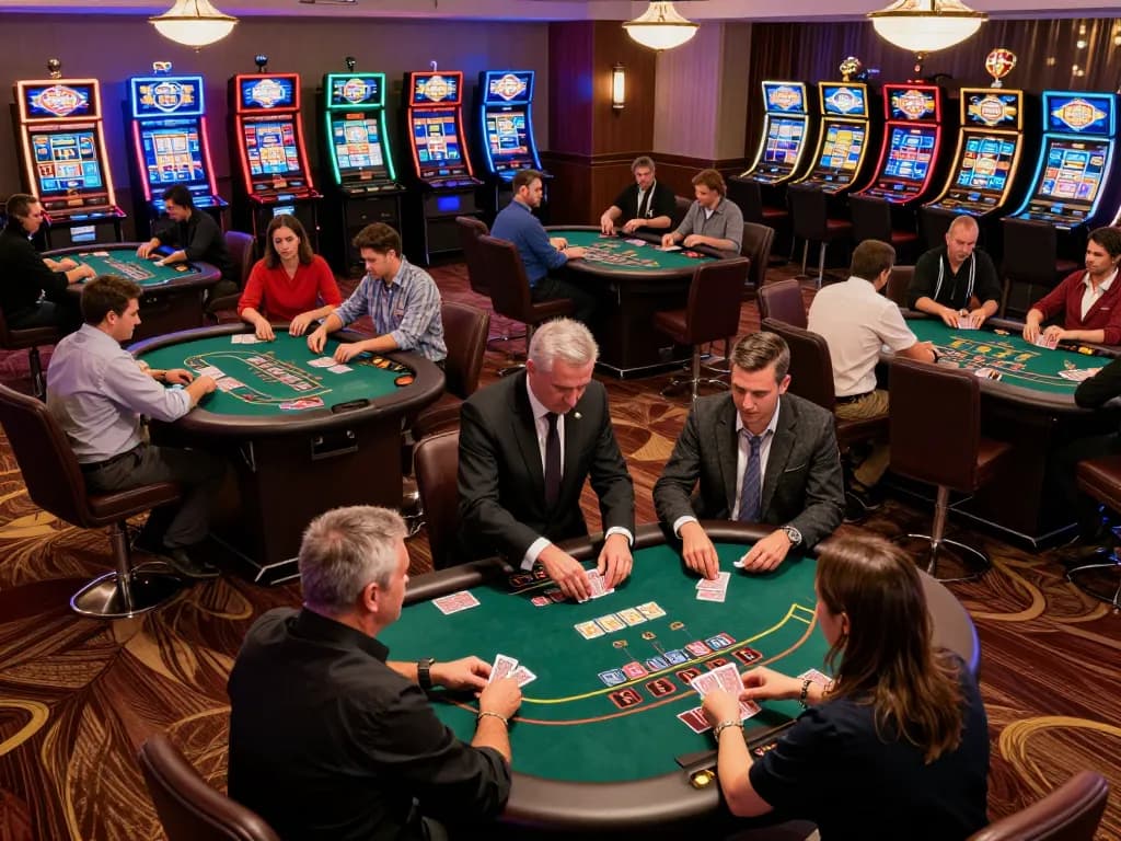Engaging players at blackjack tables on https://fc88.zone in a lively casino atmosphere.