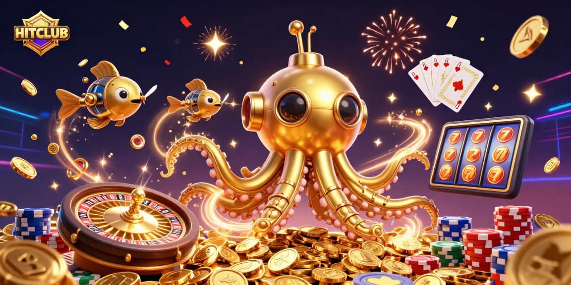 Experience thrilling gameplay at HITCLUB with a vibrant casino-themed digital illustration.
