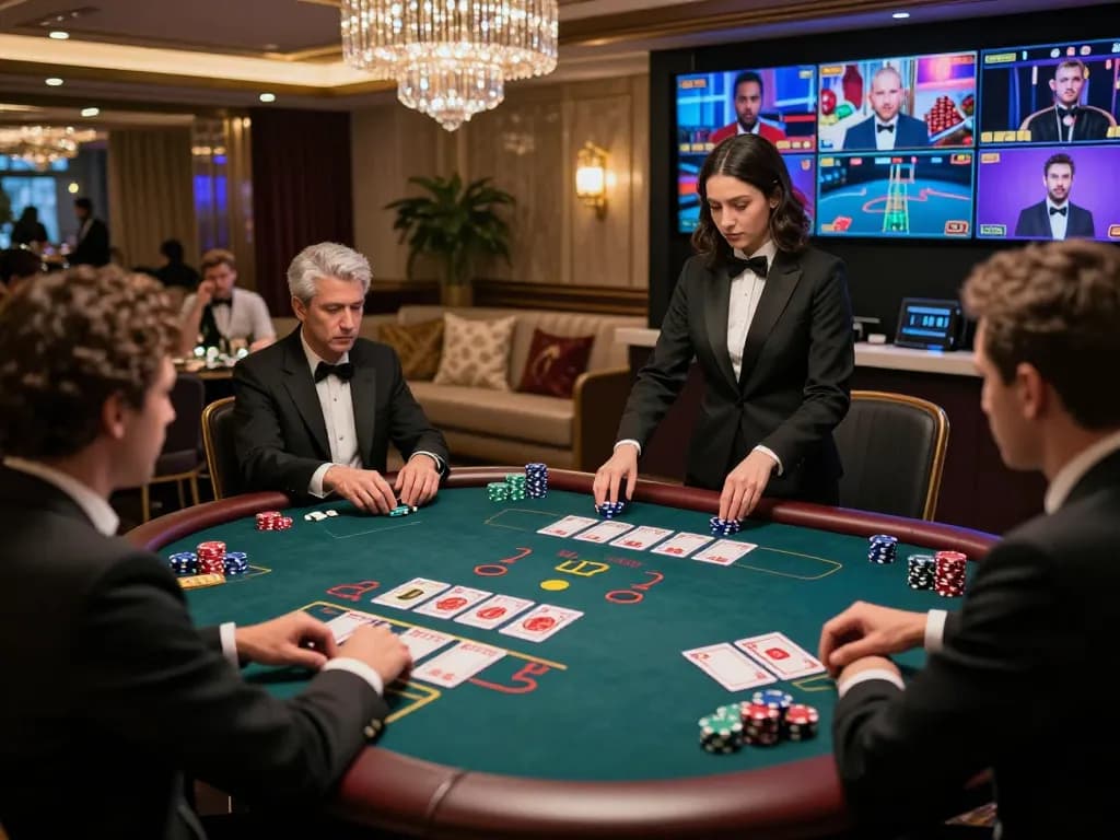 Kuwin1 users enjoying immersive live dealer blackjack in a luxurious virtual casino atmosphere.
