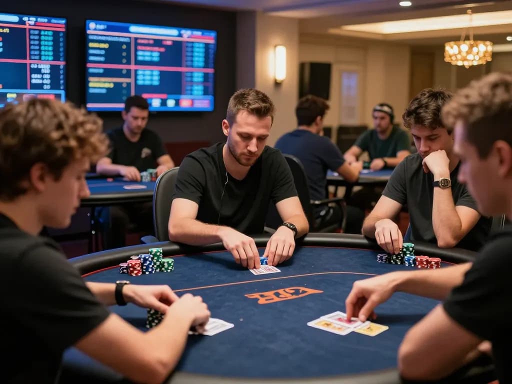Players strategizing at an intense online poker game experience at uu88