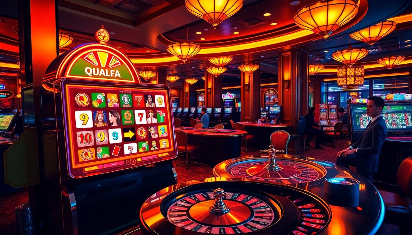 Experience thrilling gameplay at qqalfa's modern casino, featuring exciting slot machines and vibrant casino tables.