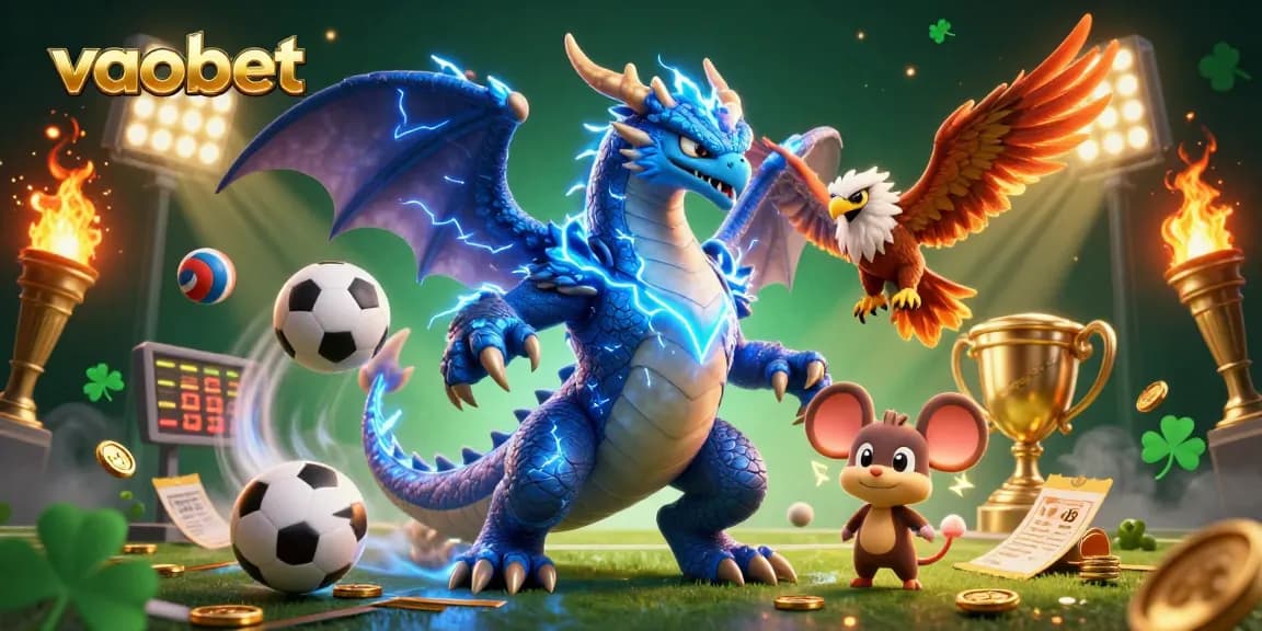 Engage in thrilling action with vaobet’s dynamic sports betting scene featuring a thunder dragon and vibrant game elements.