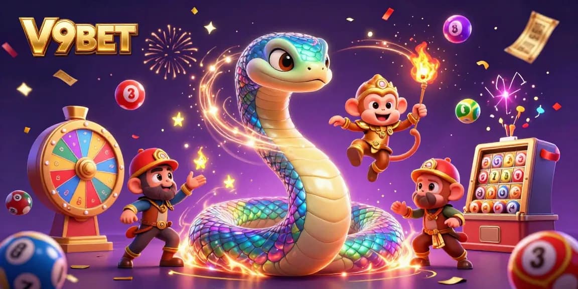 Experience thrilling gaming at V9BET with vibrant lottery elements and dynamic animations.