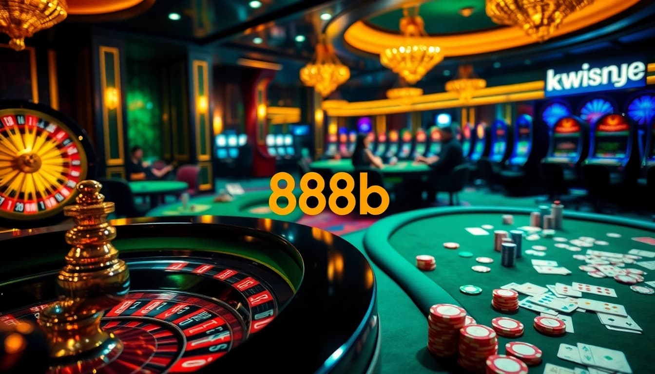 Experience high-stakes gambling at 888b with vibrant tables, chips, and an electric atmosphere.