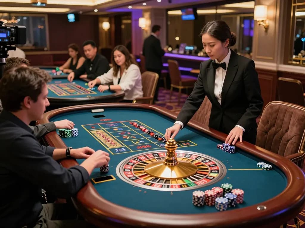 Lu88 players experiencing the thrill of roulette betting in a vibrant casino setting.