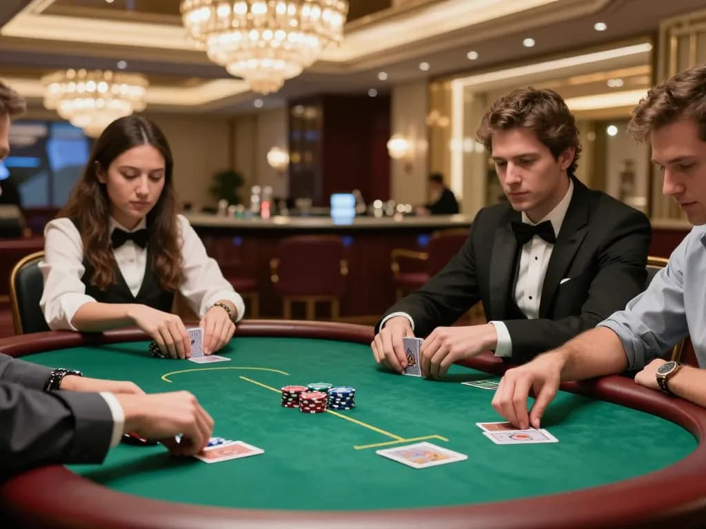 Engaged players strategizing at a poker table in a luxurious casino setting on uu88.com.