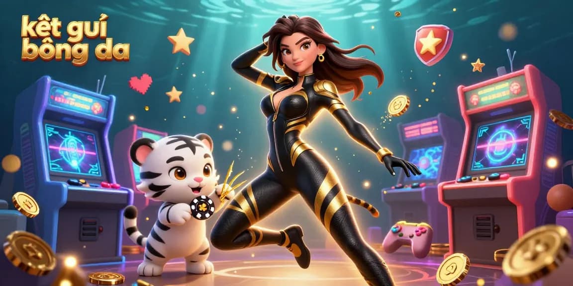 Experience kết quả bóng đá with an exciting 3D scene of a woman and a baby tiger, enriched with dynamic gambling elements.