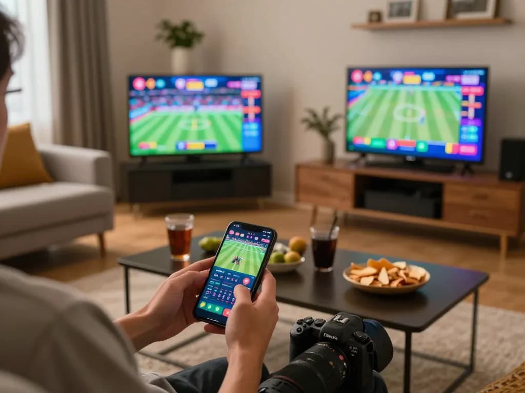 FABET user engaging with sports betting app in a cozy home setting, showcasing strategic gaming.