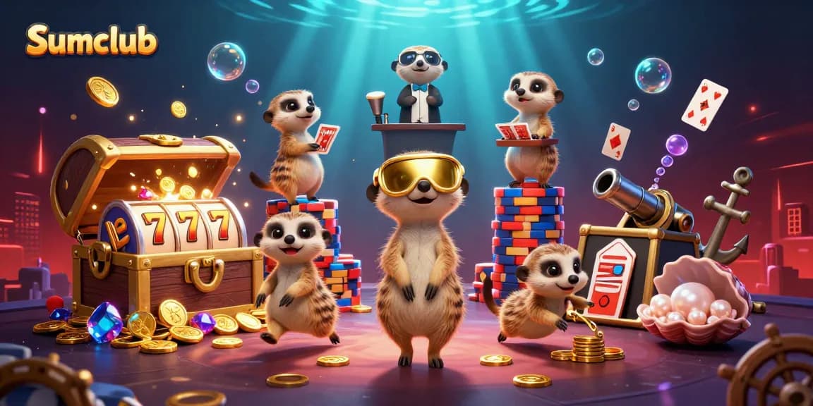 Engage in thrilling gameplay at Sumclub with meerkats running a colorful casino operation.