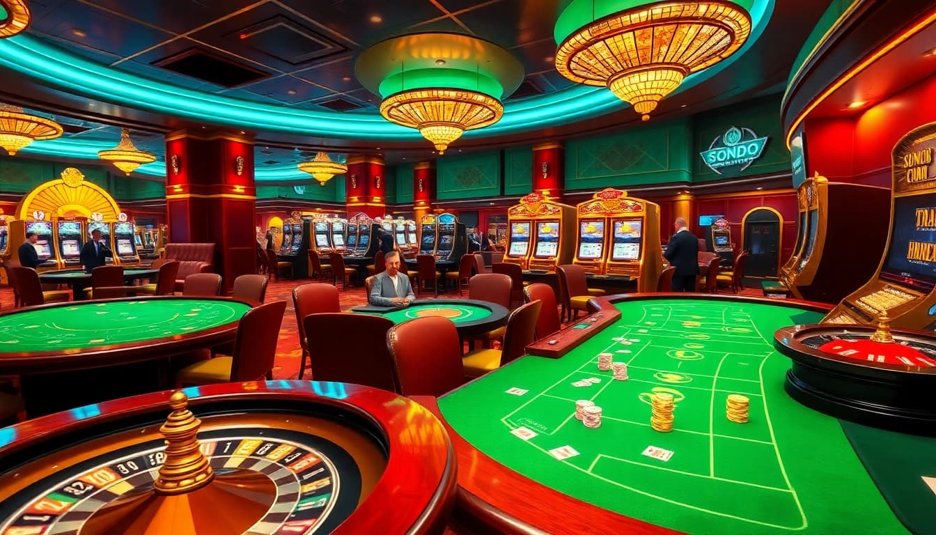 Experience thrilling gaming action in the SODO casino with vibrant tables, chips, and excitement.