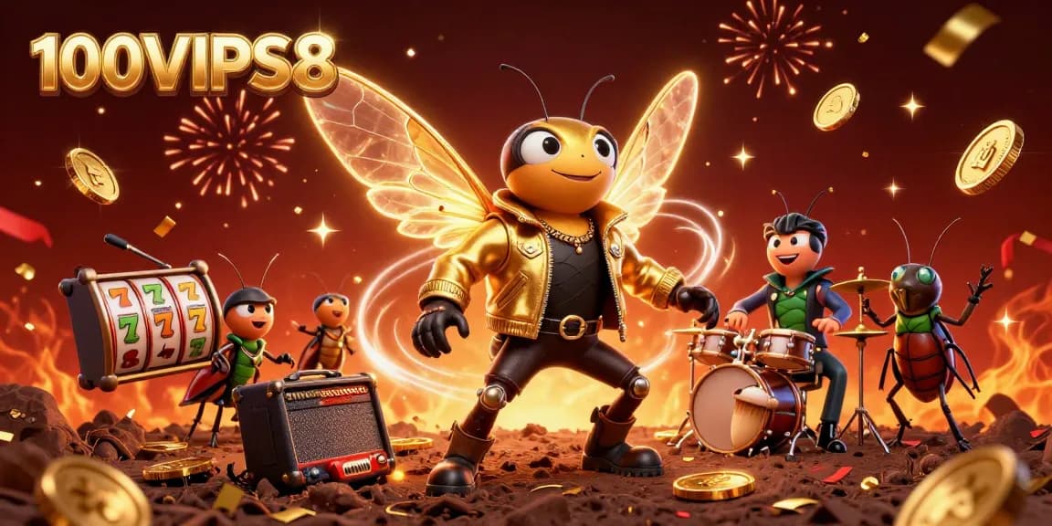Join the excitement at 100VIPS8 with a thrilling 3D casino scene featuring unforgettable characters.