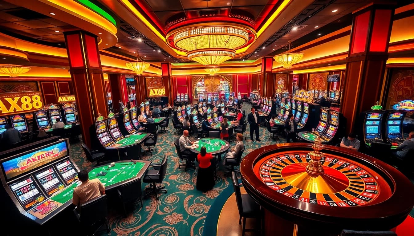 Players engaging in thrilling casino games at AX88, showcasing excitement and luxury.