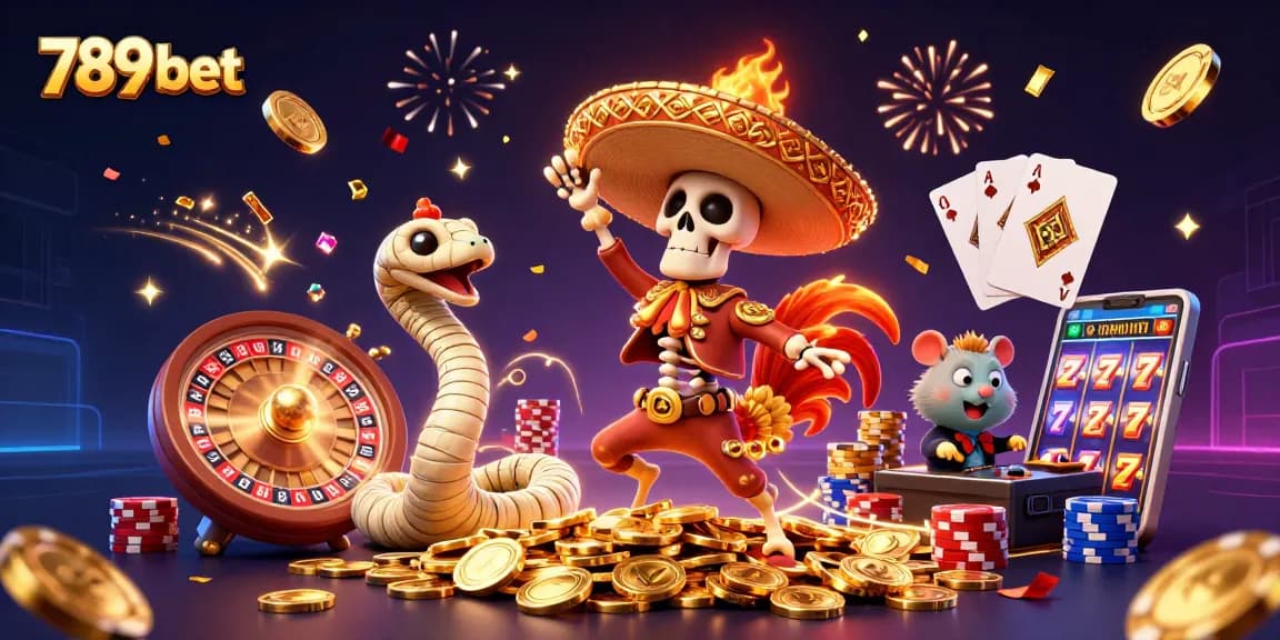 Experience big wins with 789 bet in this vibrant casino-themed illustration.