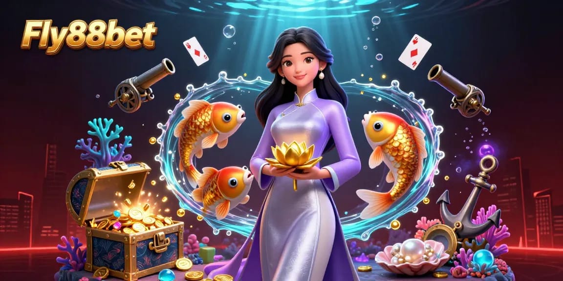 Experience thrilling gameplay with Fly88bet, a vibrant casino illustration depicting aquatic adventure elements.